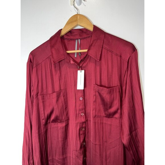 NWT Anthropologie Relaxed Button Down Shirt Wine Womens L Large - Picture 5 of 13